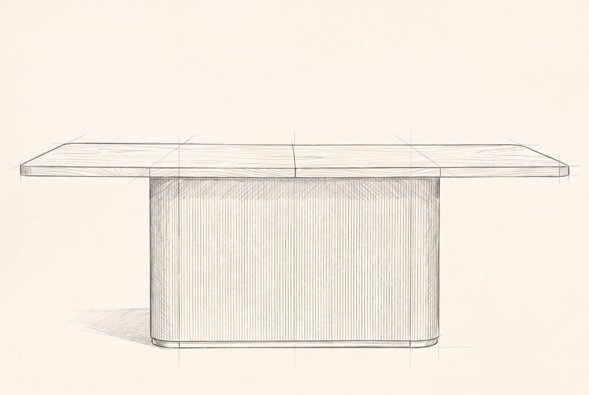 Pencil drawing of the Aquileia dining table traced from the front view
