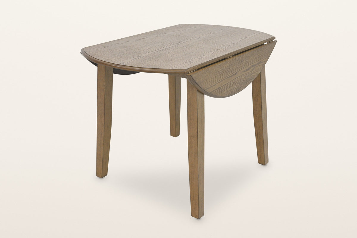 Arden drop-leaf dining table in Walnut with both leaves folded down, the top 26 in across, the leaves hanging on their hinges