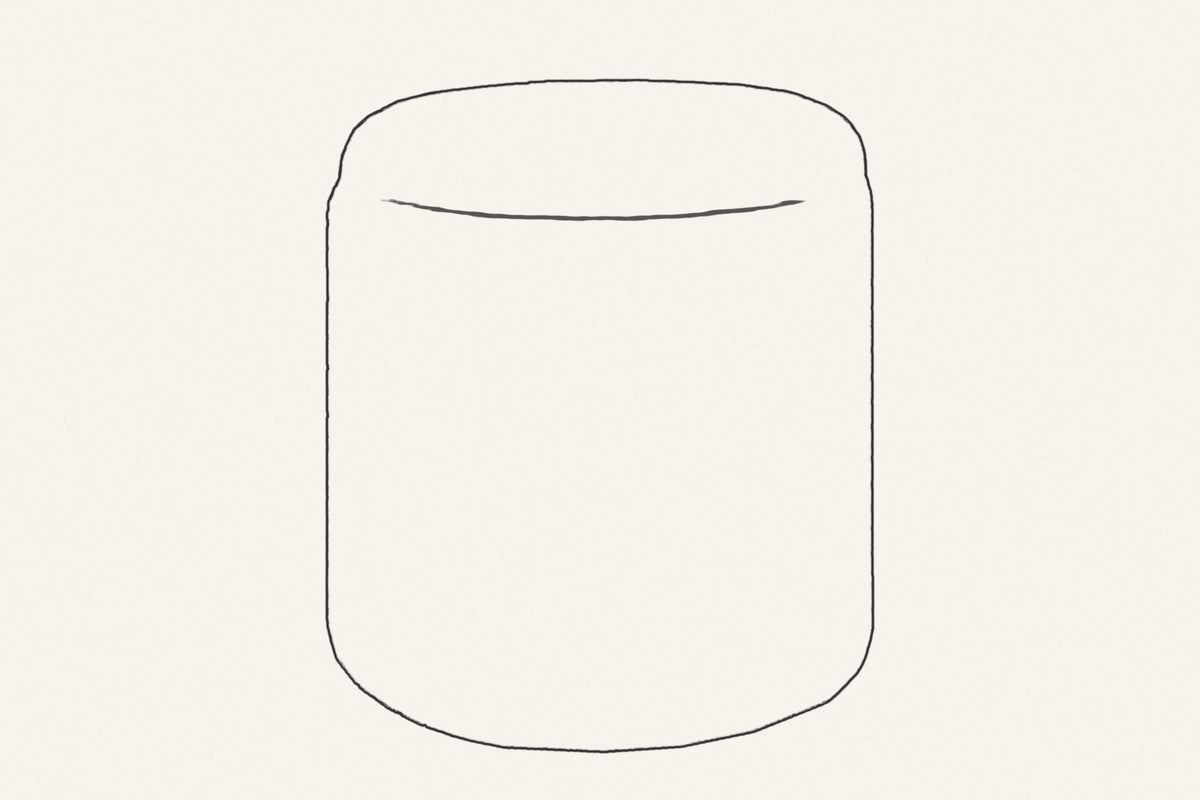 Line drawing of the Arvier round storage pouf, three-quarter view