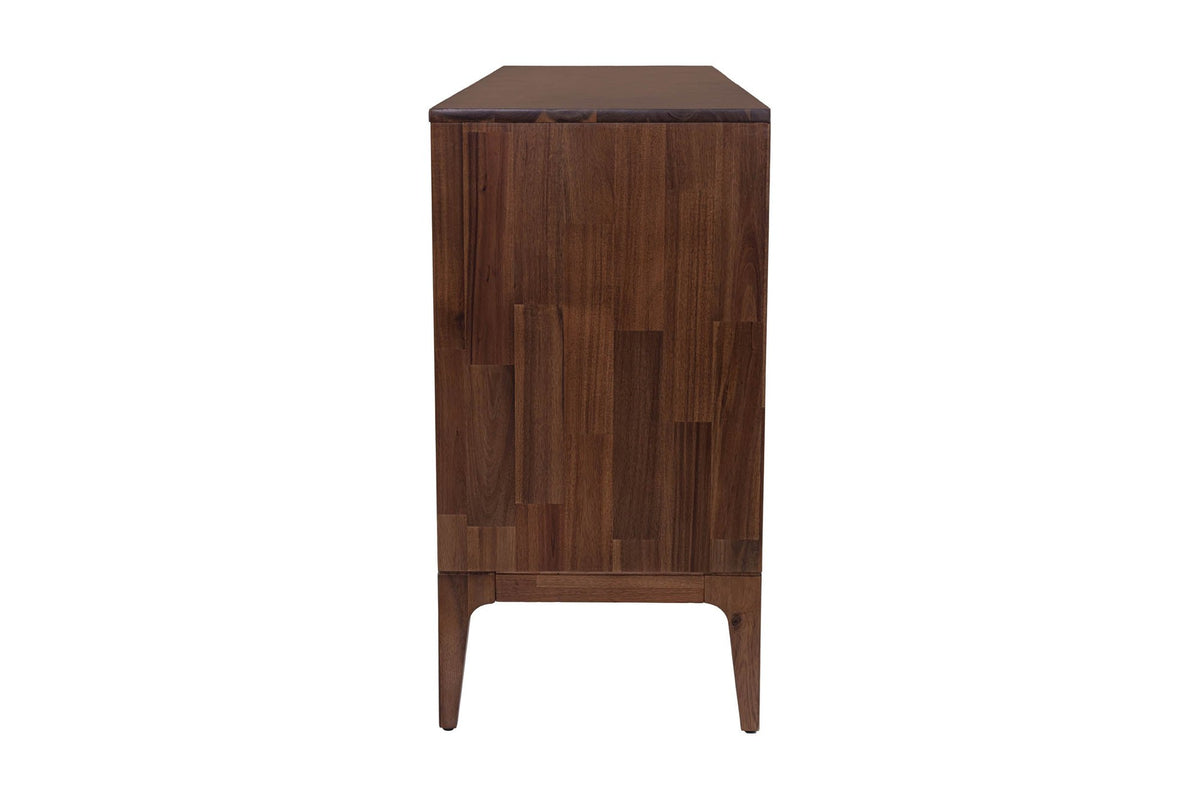 Ashby acacia sideboard in Natural Brown, side view showing tapered legs