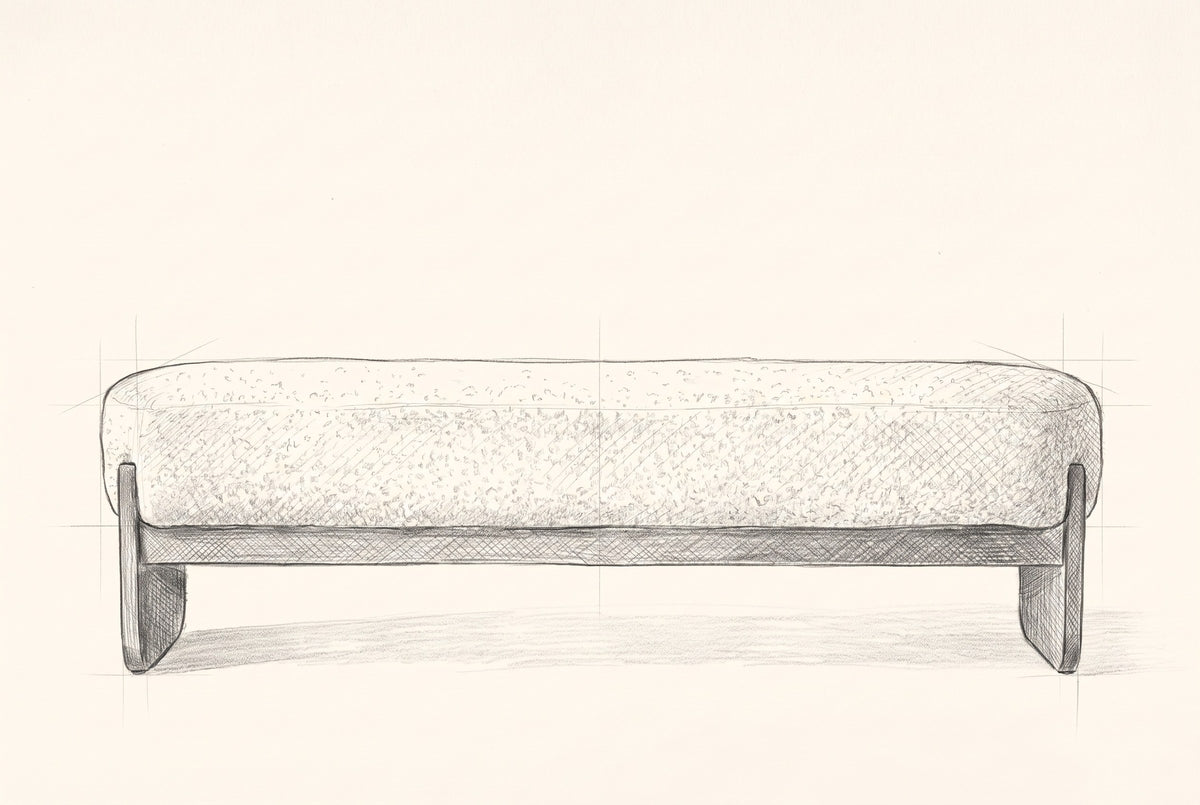 Pencil drawing of the Bassano bench traced from the front view