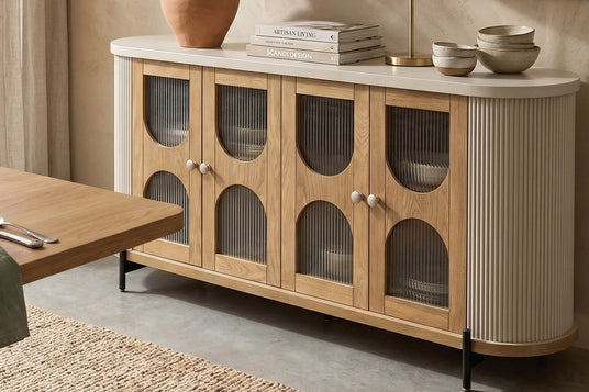 Bellamy Oak and Reeded Glass Sideboard - Arches in Reeded Glass
