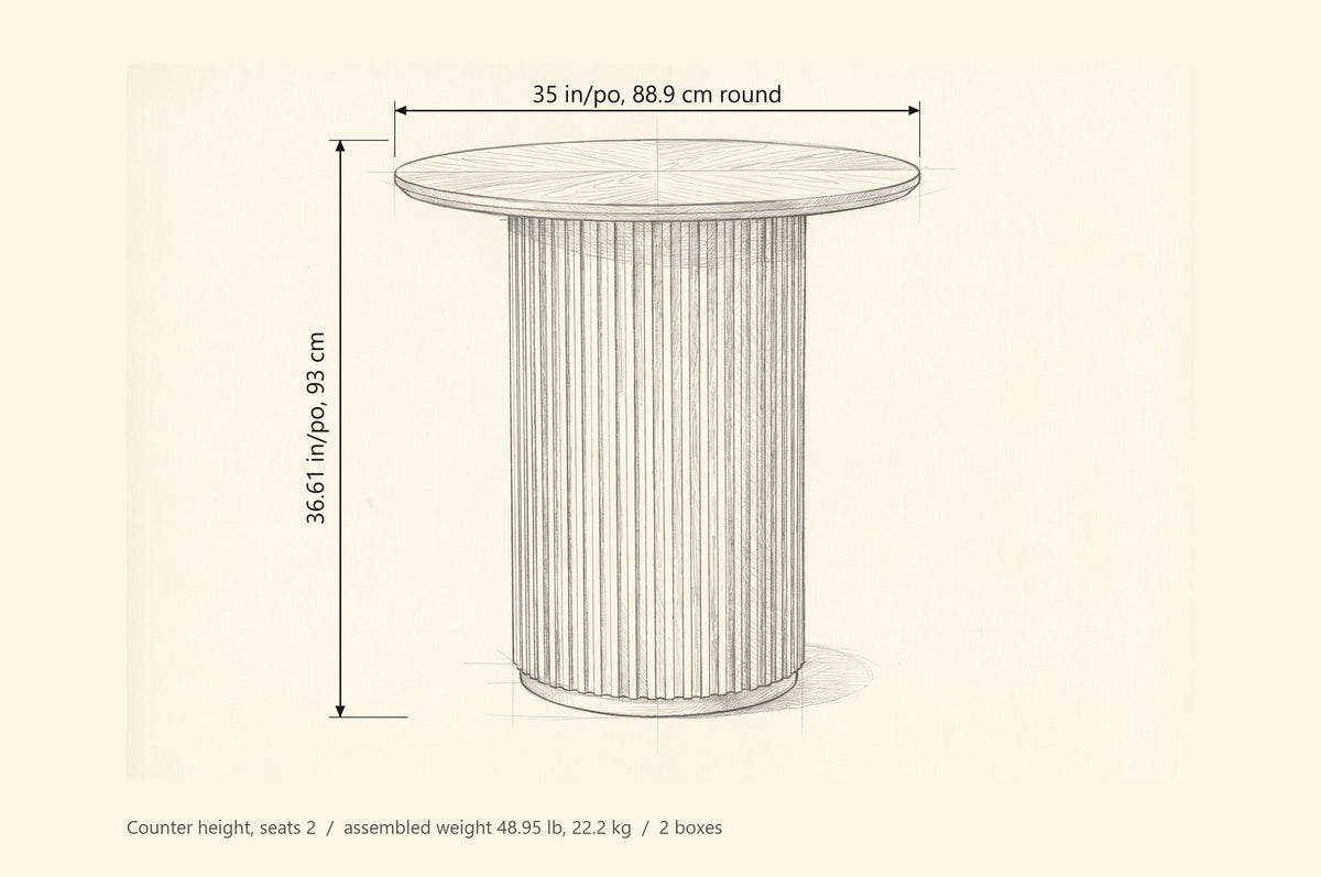 Bolzano dimensions: 35 in round, 36.61 in high