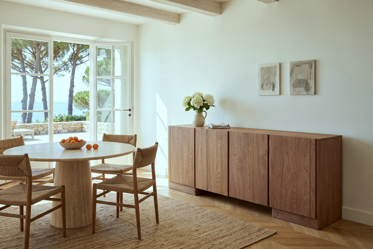 Bominaco sideboard in Brown against lime plaster in a villa at Bormes-les-Mimosas