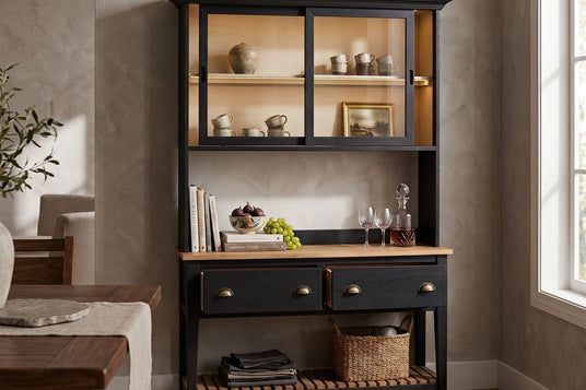 Bramwell Wood Hutch and Sideboard with Glass Doors - Display and Storage in One
