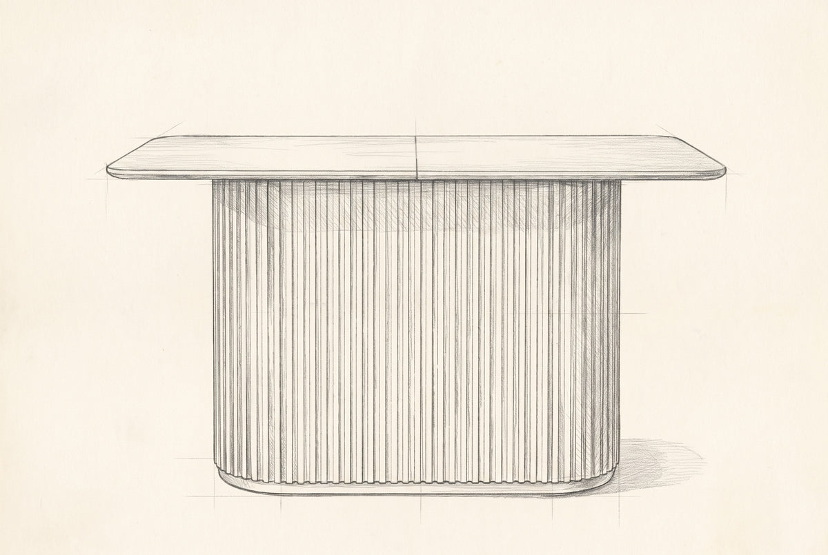 Pencil drawing of the Brugnato counter height table, front view
