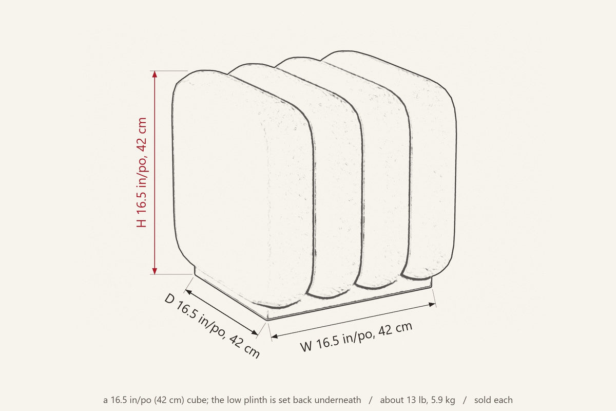 Brusson cube ottoman dimensions: 16.5 in wide, 16.5 in deep, 16.5 in high