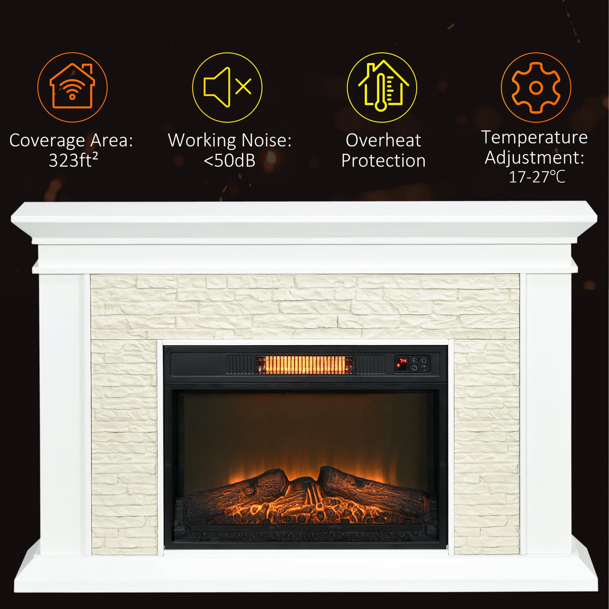 Archie 31.5" Electric Freestanding Fireplace with Mantel and Overheat Protection - White