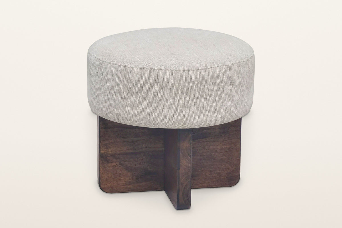 Caltagirone round upholstered stool in Oatmeal Sand