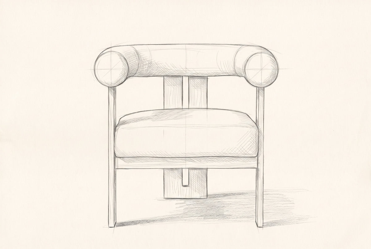 Pencil drawing of the Caorle chair traced from the front view