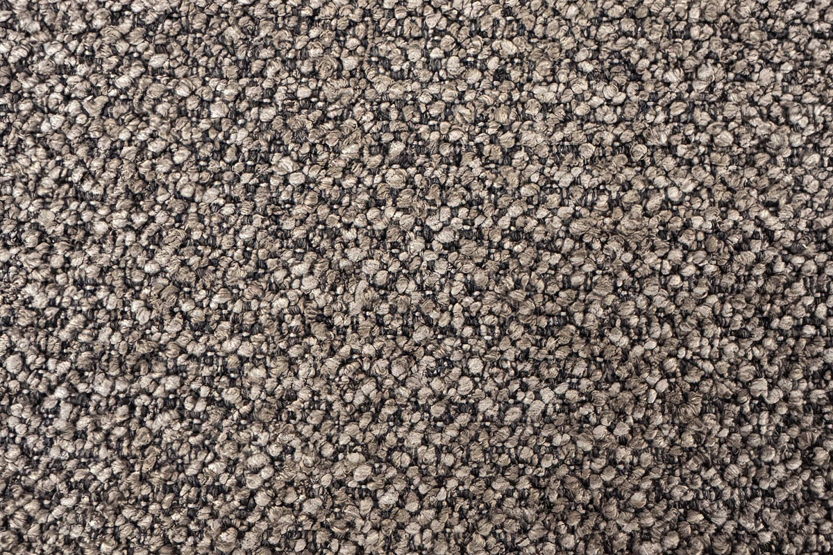 Close-up of the brown multi-tone boucle: taupe loops with hints of warm charcoal