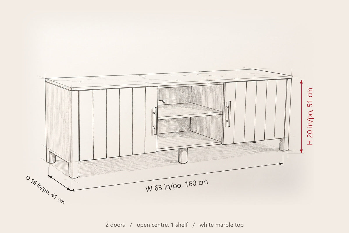 Ceresole media cabinet dimensions: 63 in wide, 16 in deep, 20 in high