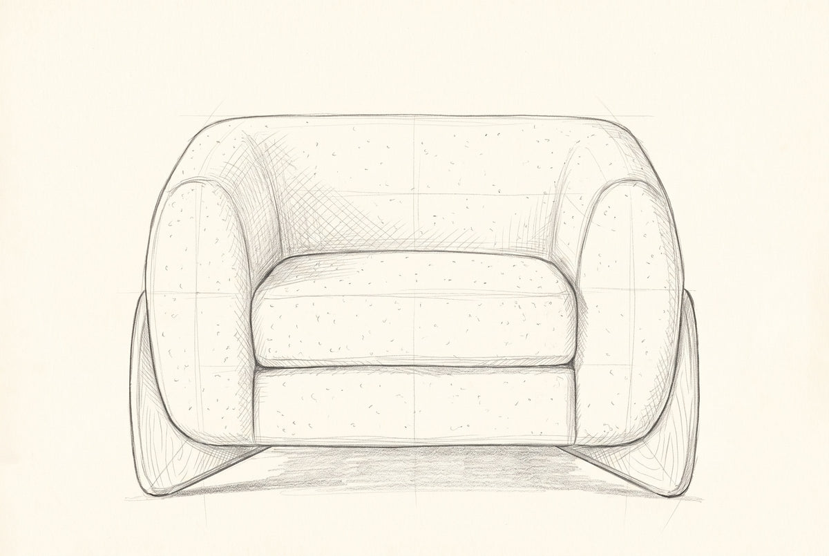 Pencil drawing of the Cervia lounge chair, front view