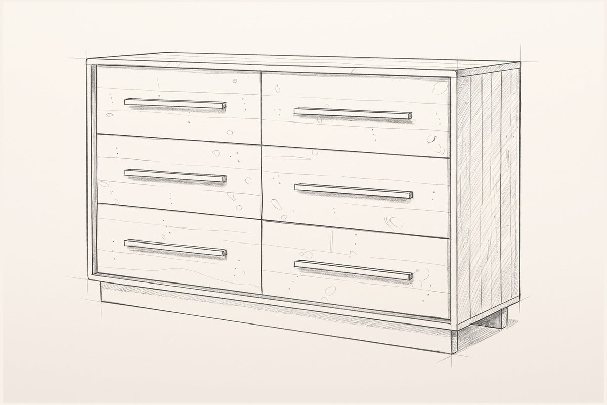 Pencil sketch of the Cervinia dresser, three-quarter view