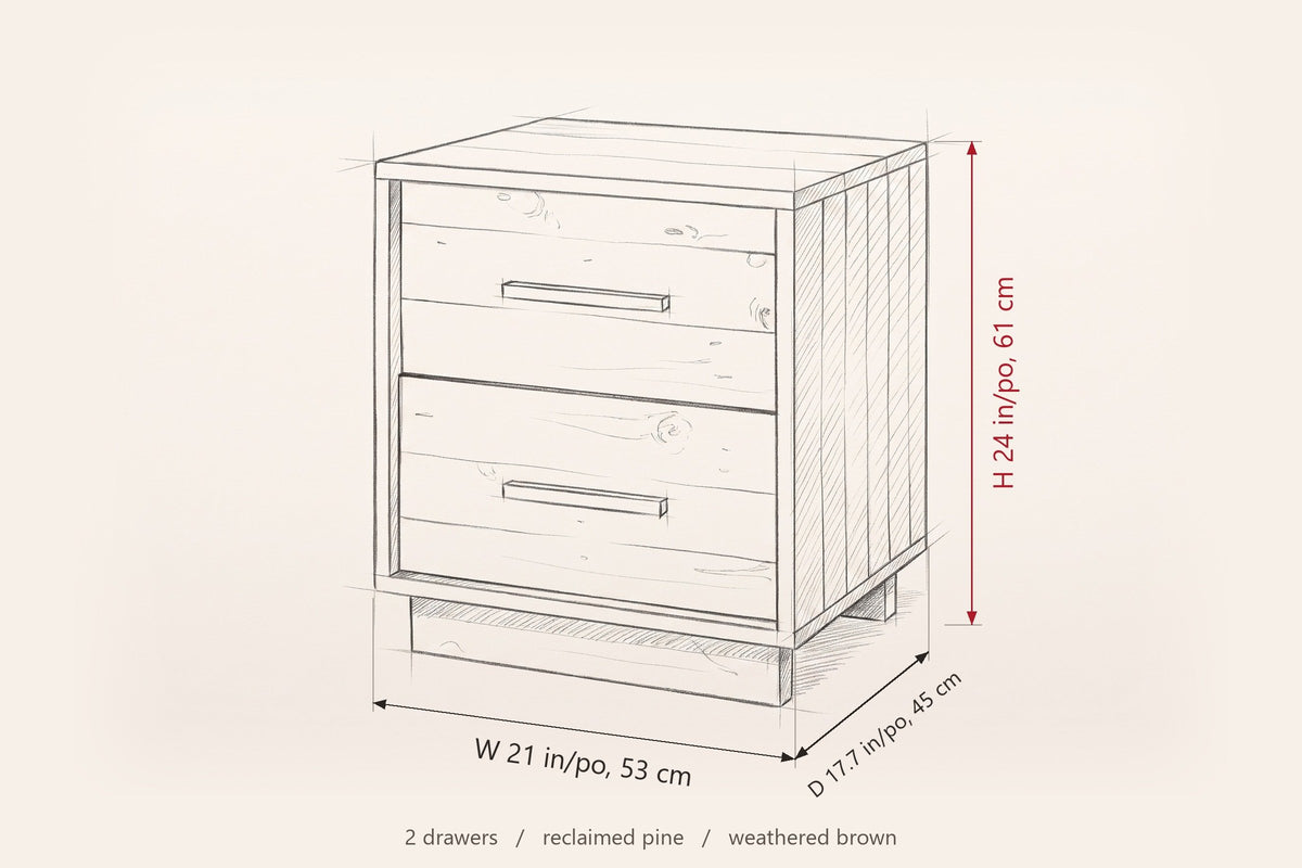 Cervinia nightstand dimensions: 21 in wide, 17.7 in deep, 24 in high