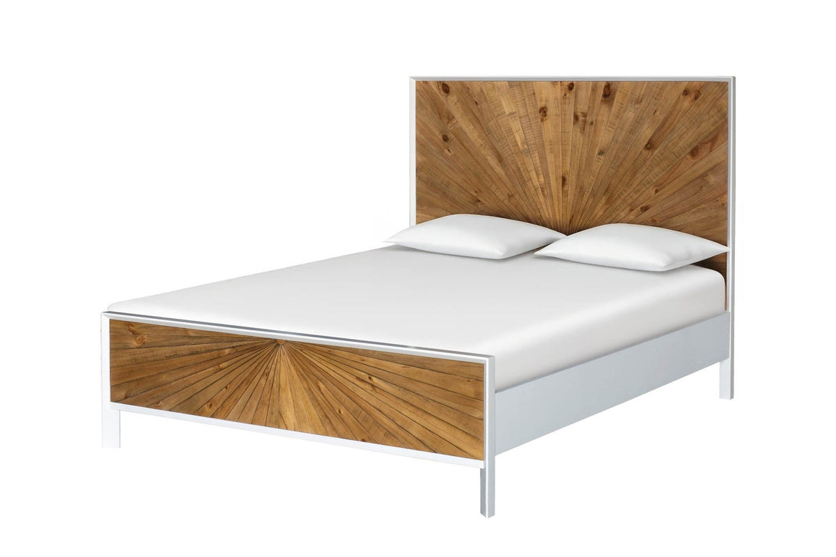 Cesana bed with a mattress and two pillows, three-quarter view on white
