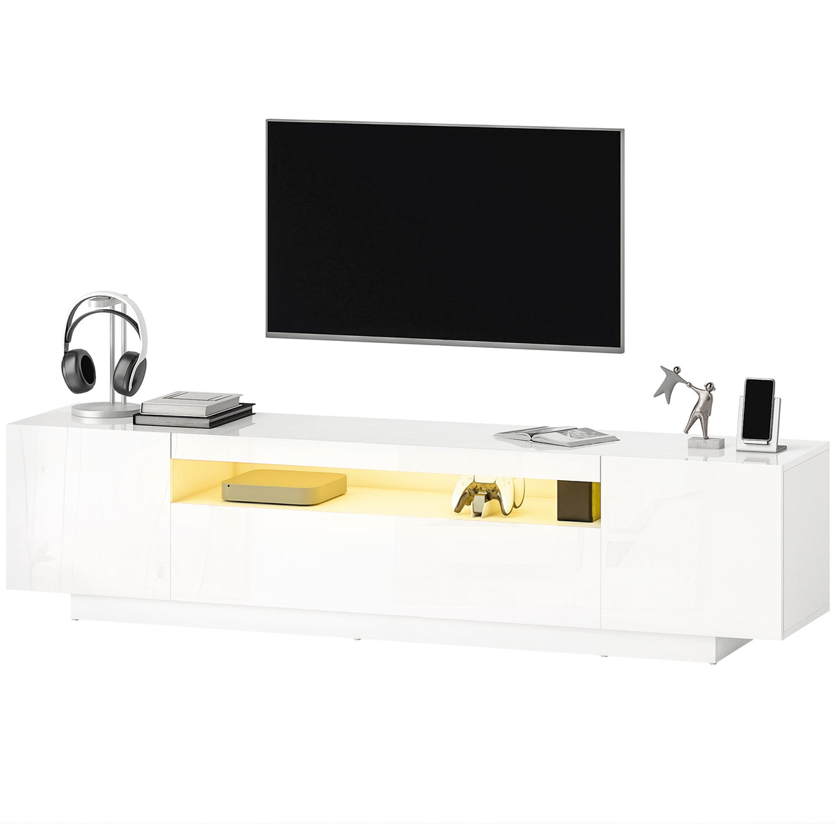 Greer Modern TV Stand with RGB LED Lights for 65-85" TVs - High Gloss White