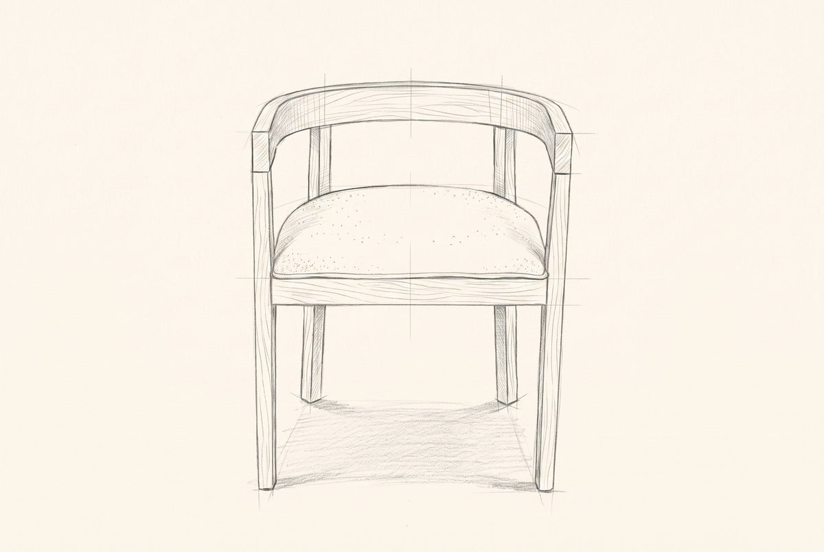 Pencil drawing of the Civita dining chair, front view