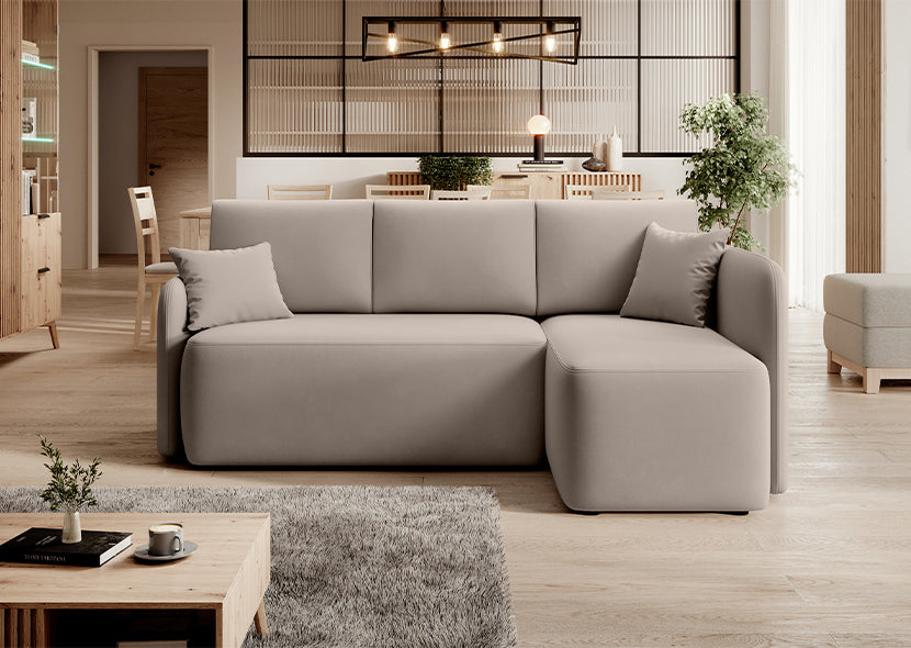 Hadson 3 Seater Storage Sleeper Chaise Sofa - Beige