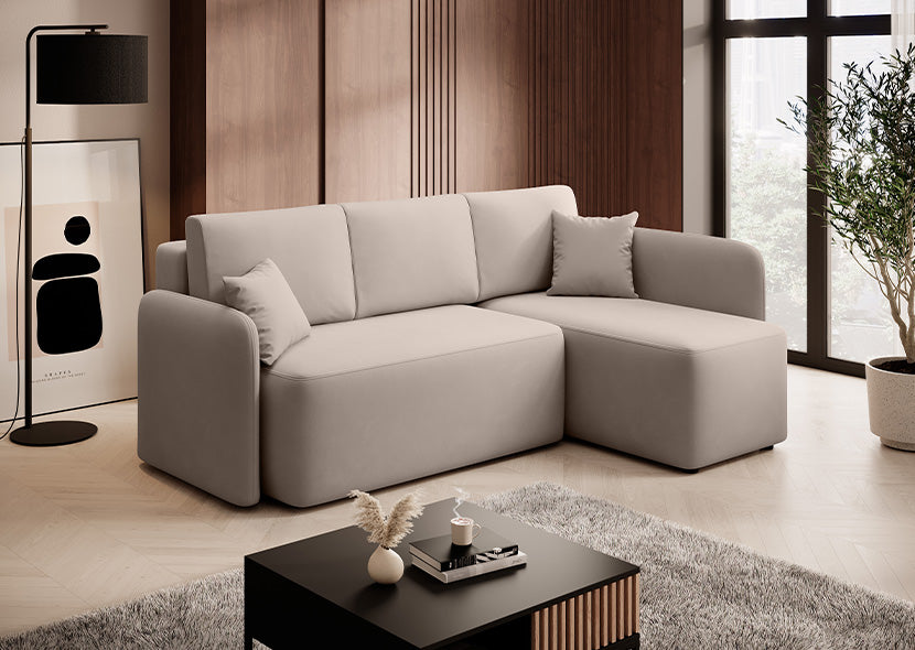 Hadson 3 Seater Storage Sleeper Chaise Sofa - Beige