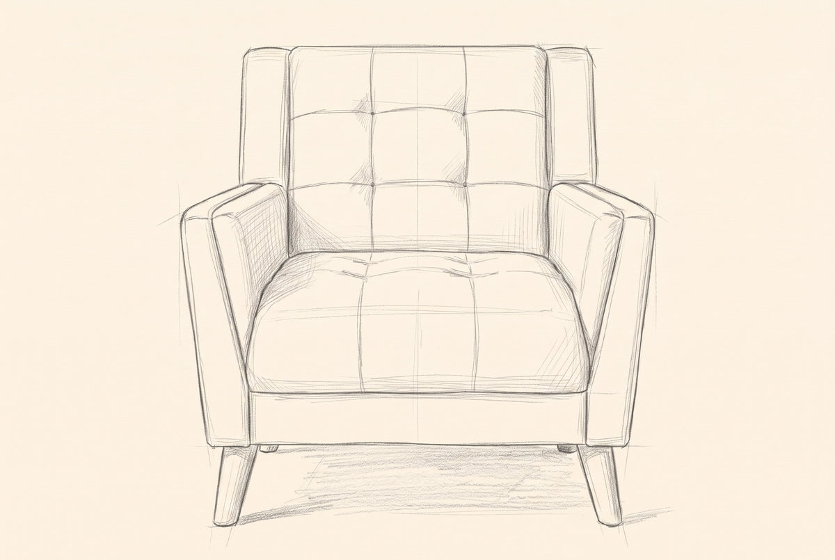 Pencil drawing of the Comacchio armchair traced from the front view