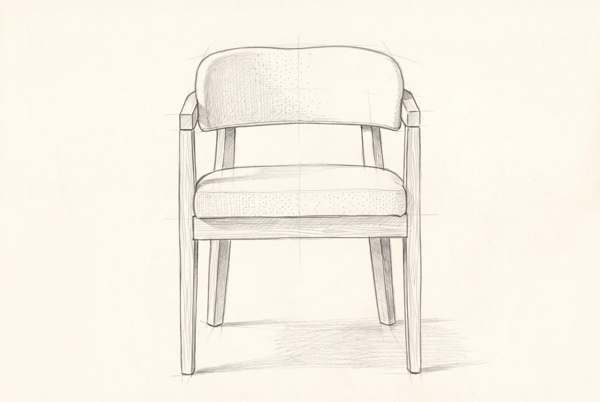 Pencil drawing of the Corinaldo dining chair, front view
