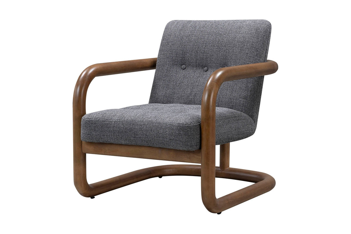 Corwin fabric accent chair in Charcoal with a rounded rubberwood frame, three-quarter view