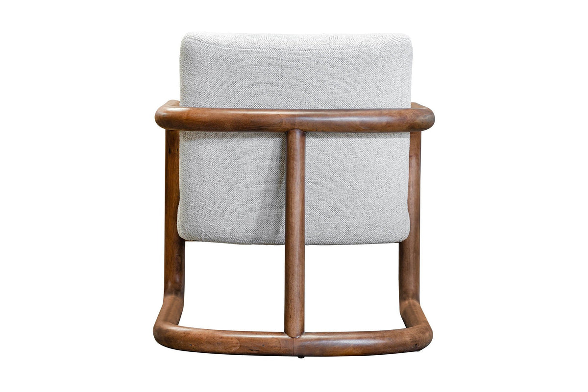 Corwin accent chair in Ivory, back view with the wood frame wrapping the back