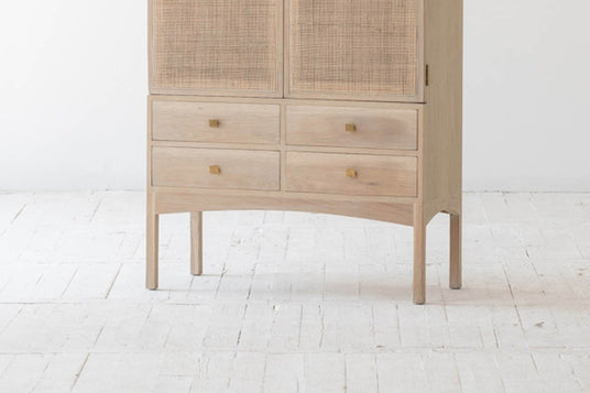 Dalton Oak and Rattan Arched Tall Cabinet - Oak with the Grain on Show