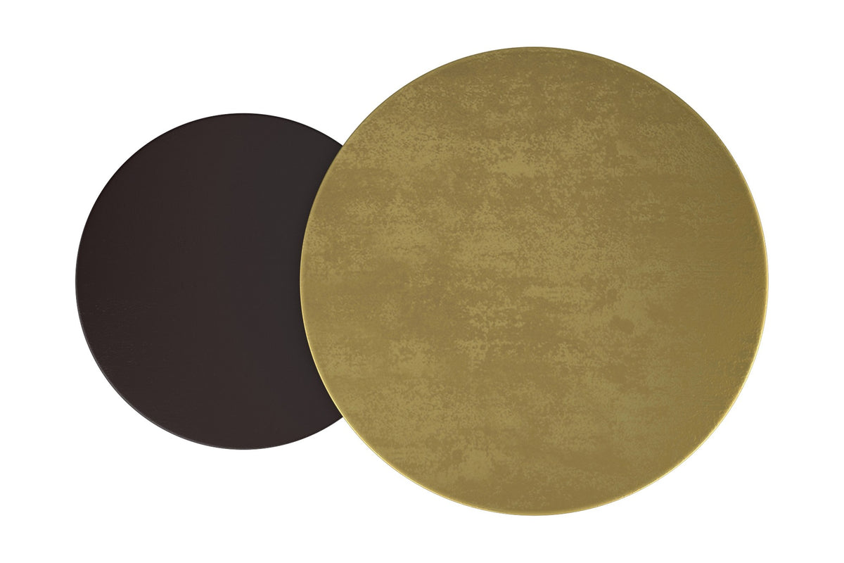 Top view of the Delaney antique gold and black round tabletops