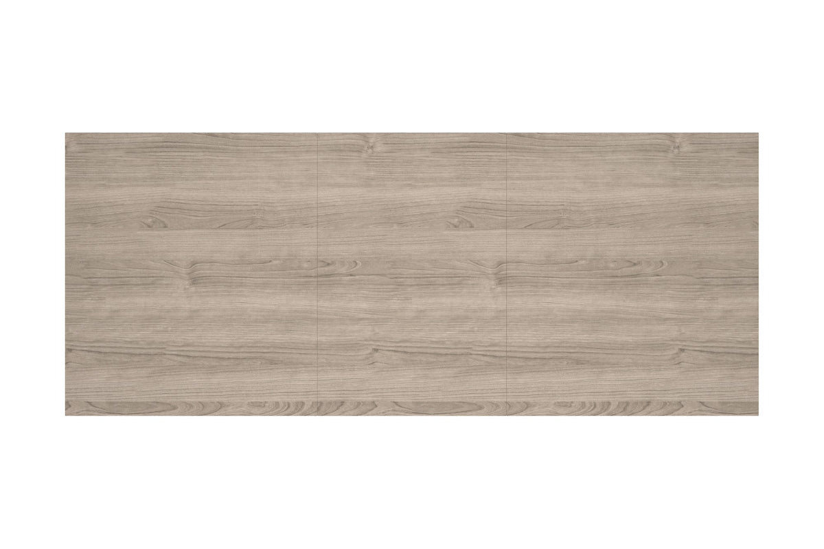 Ellis dining table top view showing the washed oak wood-grain veneer