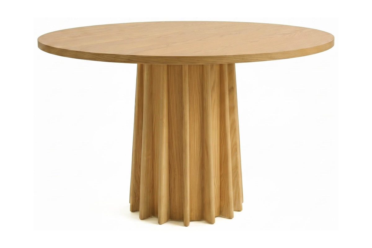 Elowen oak round pedestal dining table with fluted base