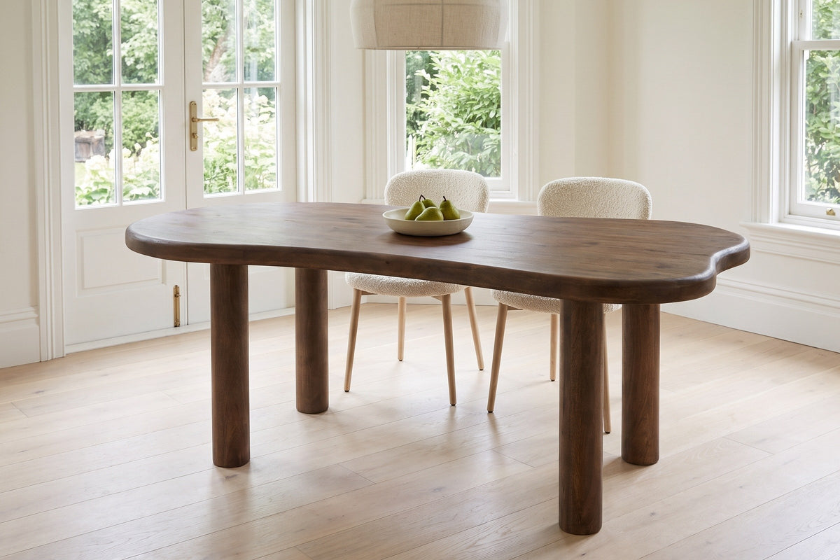 Erbusco dining table in dark walnut in a bright Victoria garden room