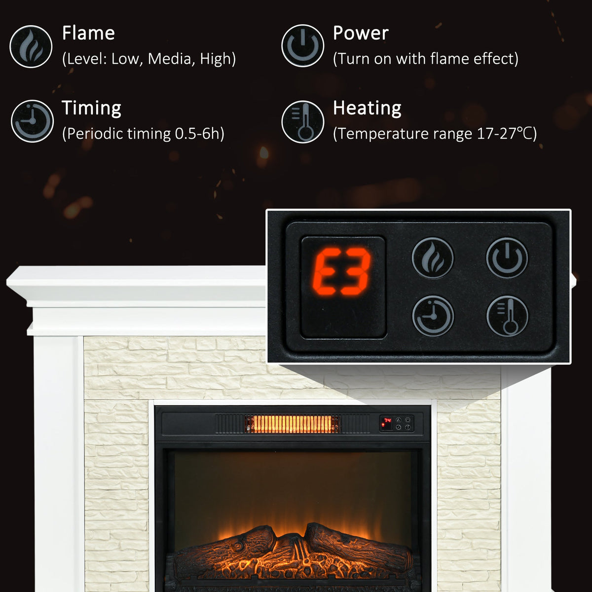 Archie 31.5" Electric Freestanding Fireplace with Mantel and Overheat Protection - White