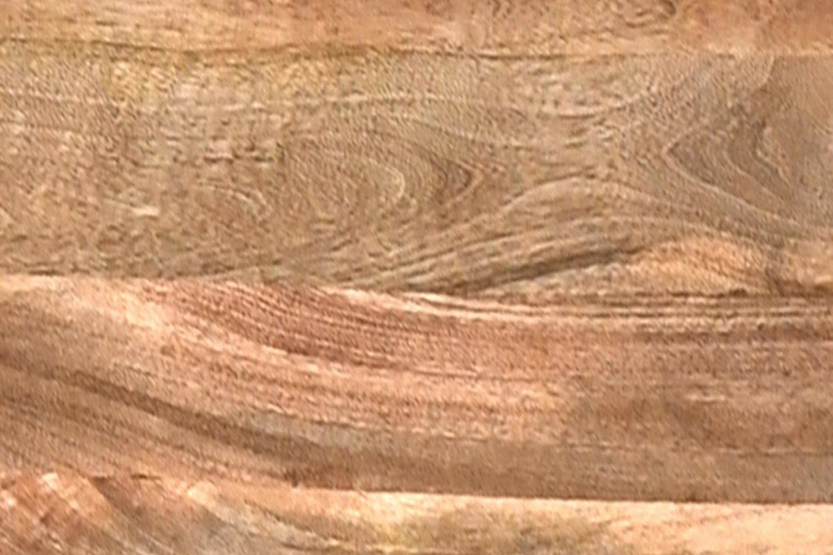 Close-up of natural mango wood grain on a Farrow tabletop