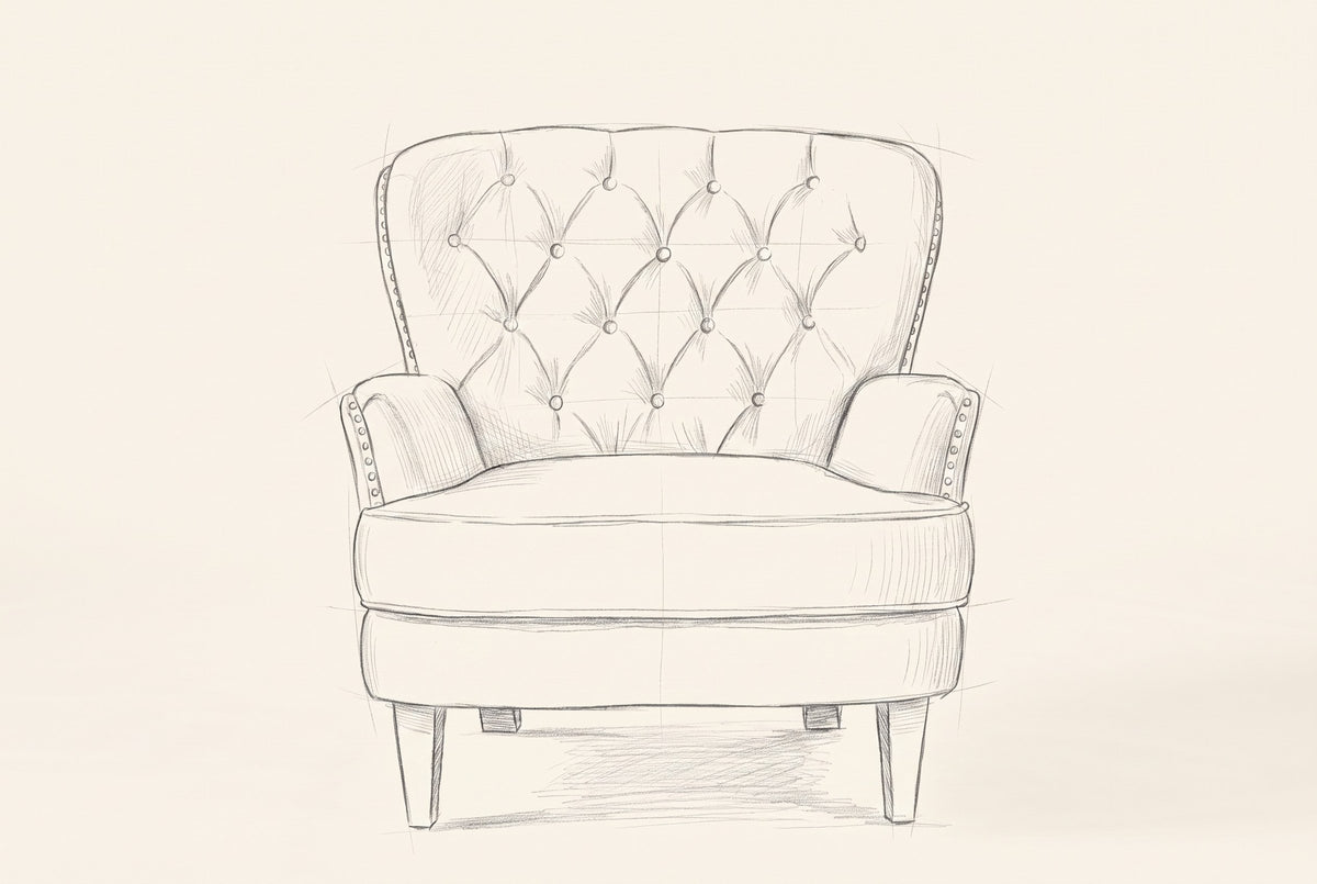 Pencil drawing of the Feltre chair traced from the front view