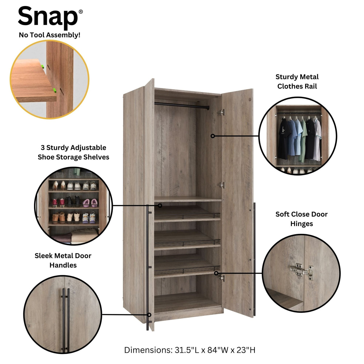 Genoa Modern 2-Piece Freestanding Wardrobe - Rustic Grey