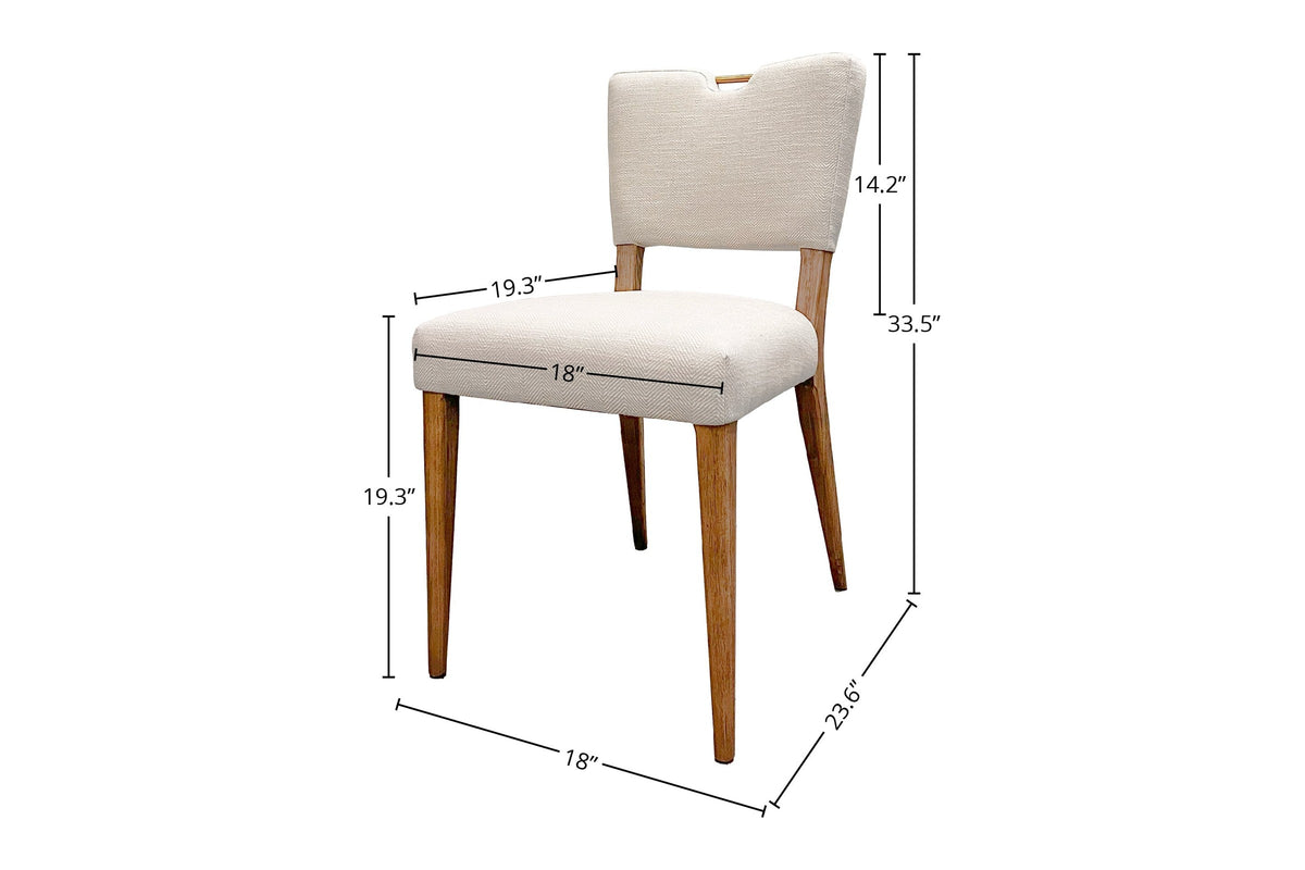 Galen dining chair dimensions: 18 in wide, 23.6 in deep, 33.5 in high; seat 19.3 in high and 19.3 in deep; back 14.2 in high