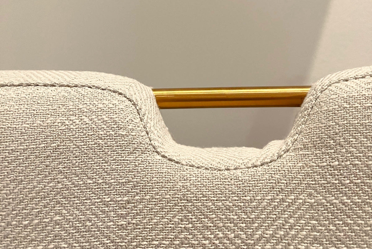 Close-up of the scooped notch at the top of the Galen back and its slim brass-tone bar