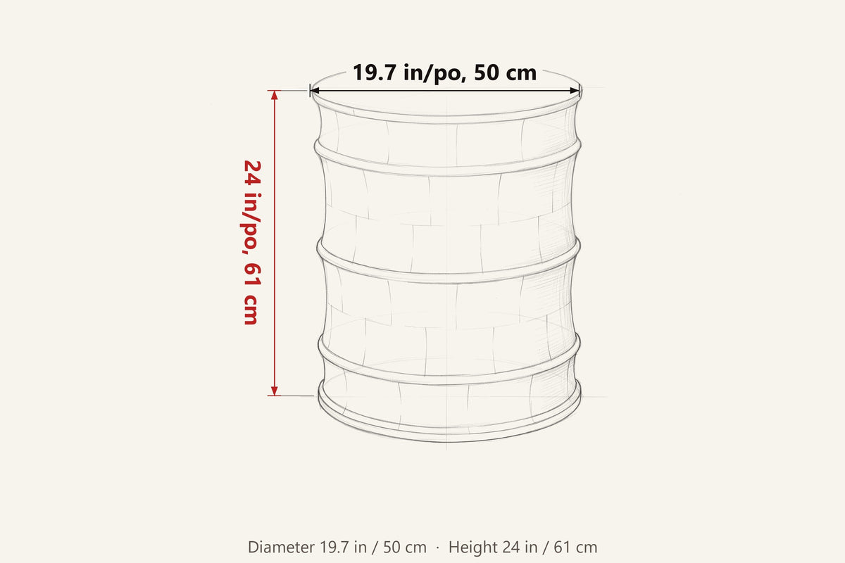 Gangi side table dimensions on a pencil sketch: 19.7 in across, 24 in high