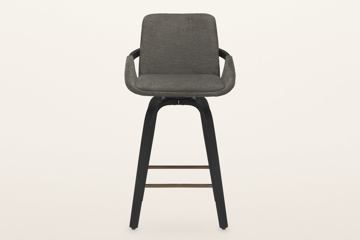 Gardone counter stool in charcoal, straight front view: the tall back, the winged seat, the black bentwood band and legs