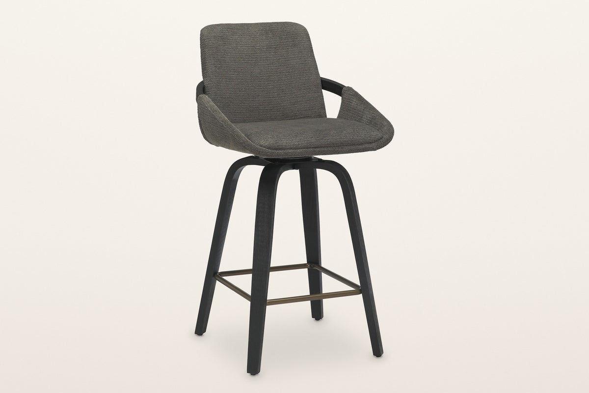 Gardone bentwood swivel counter stool in charcoal, three-quarter view on a warm white studio backdrop