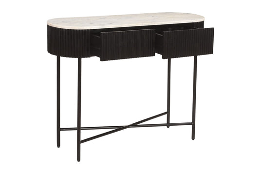 Gideon Marble Top Reeded Mango Wood Console Table - Storage Behind the Reeding