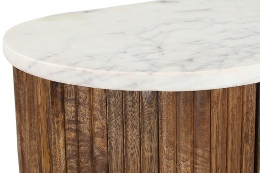 Gideon Marble Top Reeded Mango Wood Console Table - Marble and Mango Wood