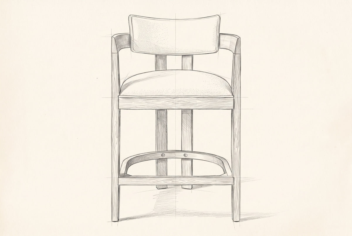 Pencil drawing of the Gradisca counter stool, front view