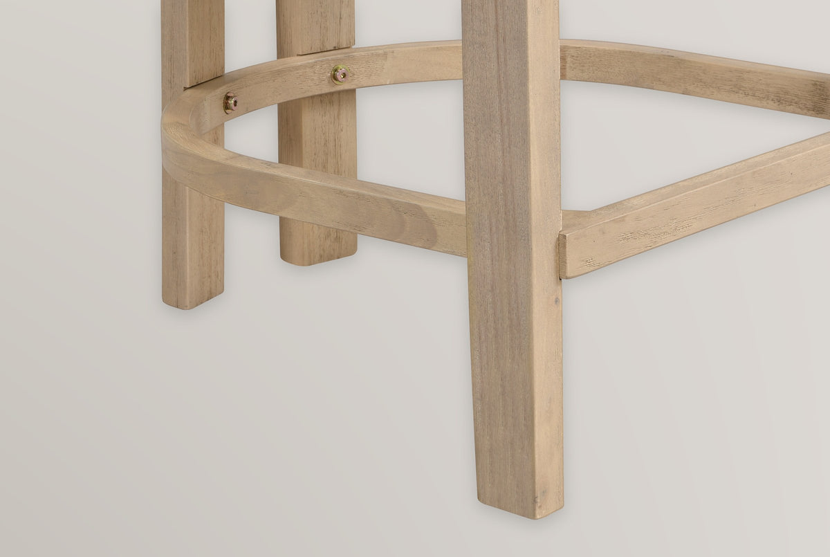 Close-up of the Gradisca front leg, rear legs and D-shaped footring with two small brass-tone bolts in Natural Ash