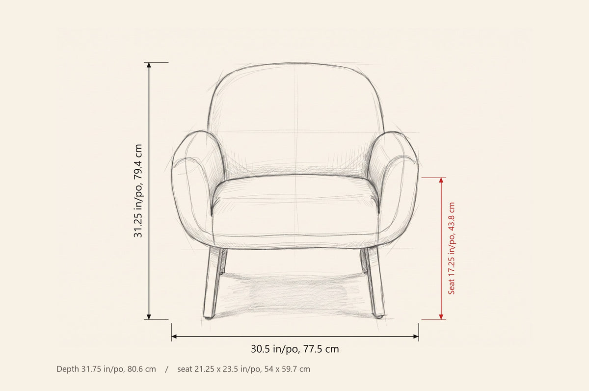 Grado dimensions: 30.5 in wide, 31.25 in high, seat 17.25 in high, 31.75 in deep, seat 21.25 x 23.5 in