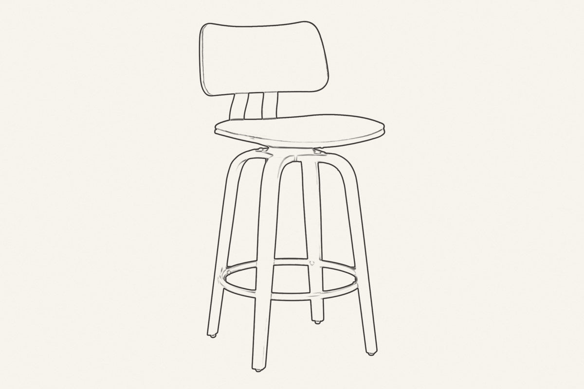Line drawing of the Gressoney counter stool, three-quarter view