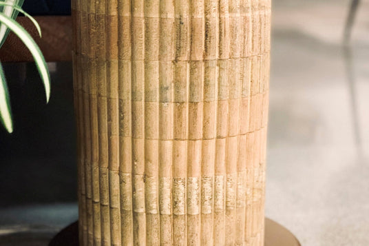 Hadrian Brass and Reeded Wood Floor Lamp - Wood and Brass Together