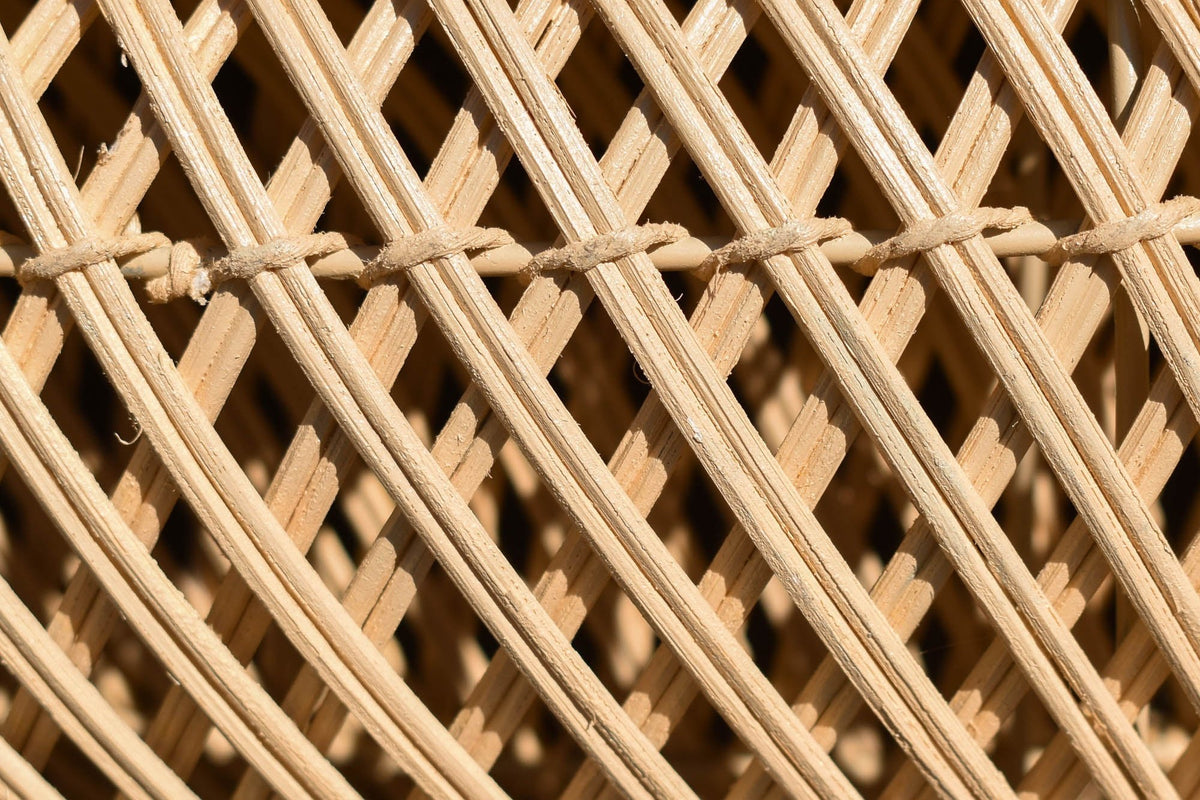 Close-up of the Halden open lattice rattan weave and binding